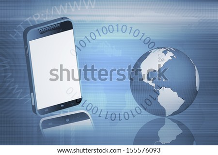 Mobile phone and The globe on abstract background. Concepts of information exchange.