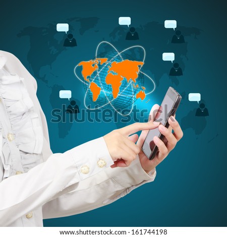 Modern mobile phone in a  businessman hand. Communications of digital business.