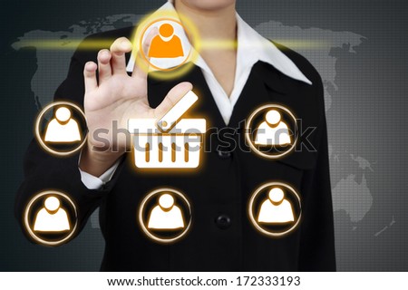 Businessman Select icon person on virtual screen. Concept of market share.
