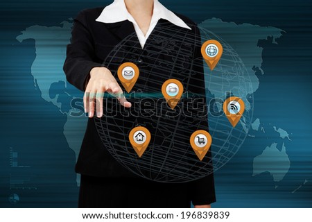 Businessman  with virtual globe and business plan. Concept of business strategy