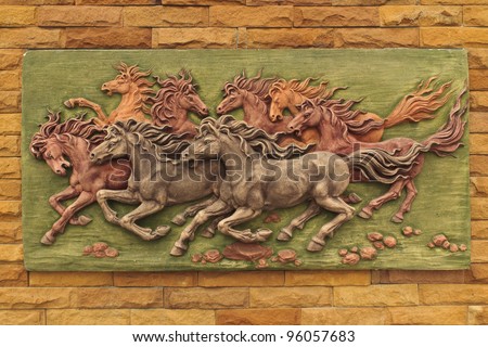 Horse sculptures. Use to decorate on the wall.