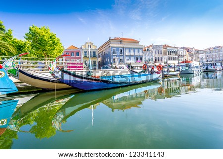 The panorama of Aveiro city and canal with boats, Portugal