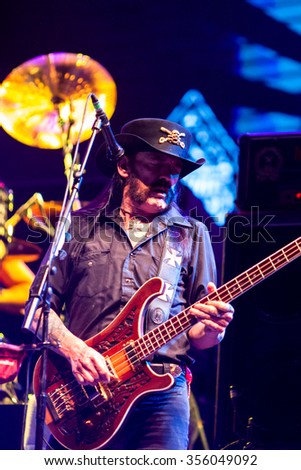 NOVI SAD - JULY 10 : Lemmy Kilmister founding member and singer in the British heavy metal band MotÃ¶rhead performs at music festival Exit on July 10, 2015 in Novi Sad, Petrovaradin Fortress, Serbia