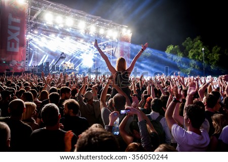 NOVI SAD - JULY 10 : Crowd in front of the Main Stage at EXIT 2015 Music Festival during heavy metal band Motorhead  July 10, 2015 in Novi Sad, Petrovaradin Fortress, Serbia