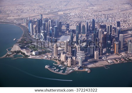 Aerial view on Doha - capital city of Qatar
