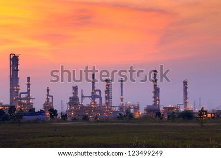 Landscape oil refinery with beautiful sky at sunset