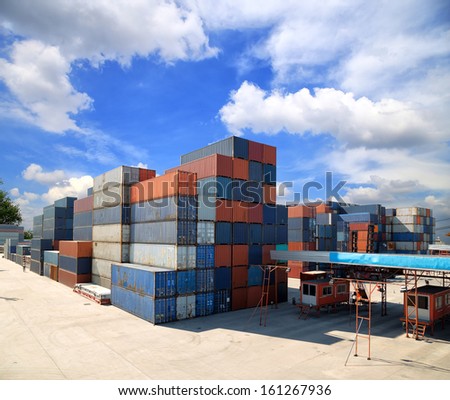Containers Box Stacking In Location For Transportation At Check Point Area