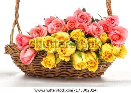 beautiful rose in wooden basket