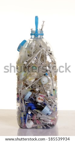 hospital waste in bottle plastic