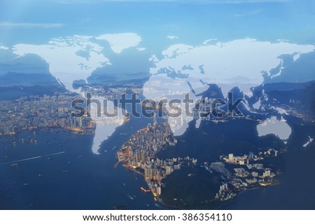 World Global Cartography Globalization ,hongkong island background (Elements of this image furnished by NASA)
