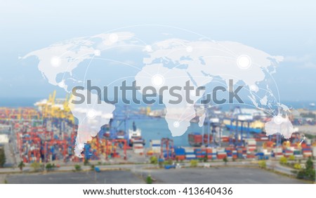 World map global network concept transport,Industrial Container Cargo freight ship  for Logistic Import Export background  (Elements of this image furnished by NASA)