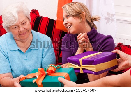 two different old women gets a lot of gifts