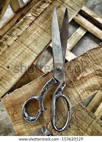 Scissors on the wood background