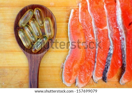 Close-up of salmon oil capsules