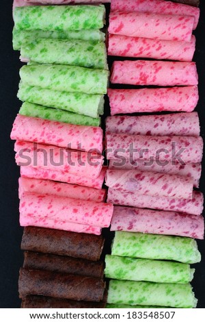 Colorful wafer roll sticks cream rolls