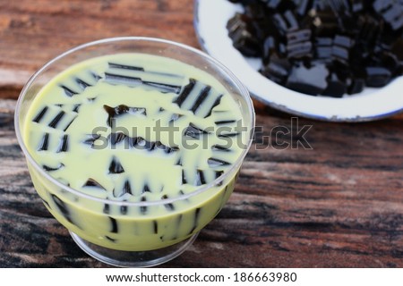 Tasty of green tea milk and grass jelly