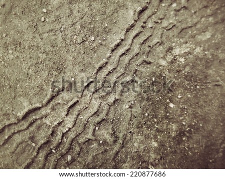 Wheel tracks on the soil.