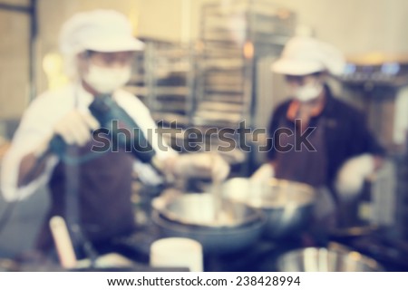 Blurred of chef cooking at bakery shop