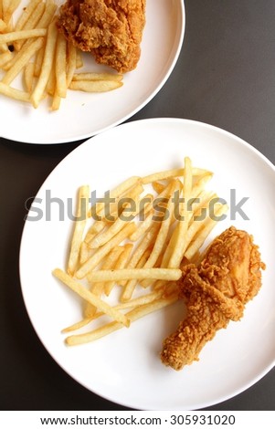 Fried chicken leg with french fries