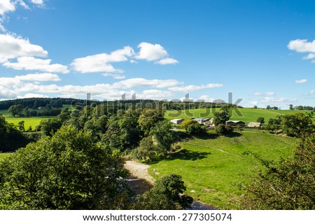 Beautiful scenery and blue sky in Wharfedale, North Yorkshire, UK.