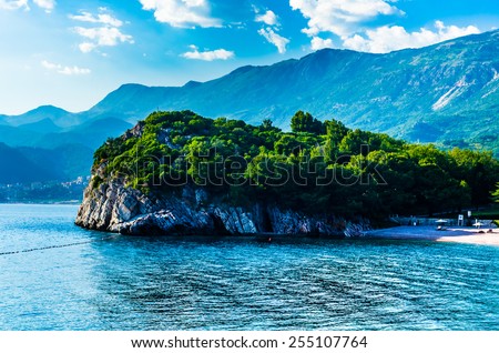 View on sea and mountains in Milocer, Montenegro