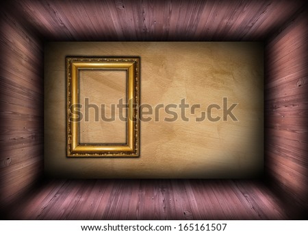 minimalist architectural backdrop with empty old painting frame on wall