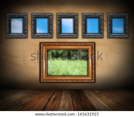 art indoor backdrop with vintage painting frames ( photos in the frames are also mine )