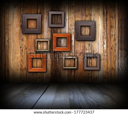 abstract frames on wooden wall, art backdrop for your design