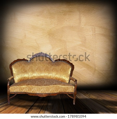 sofa with shadow  over architectural indoor backdrop with wooden floor