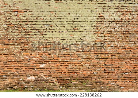 texture of brick wall full of moss, architectural background
