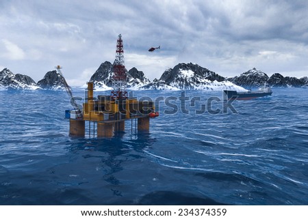 Oil platform in the Arctic Ocean, the oil production