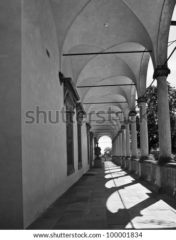 A game of light and shadow, arcade of the Queen Anne\'s Summerhouse, Prague