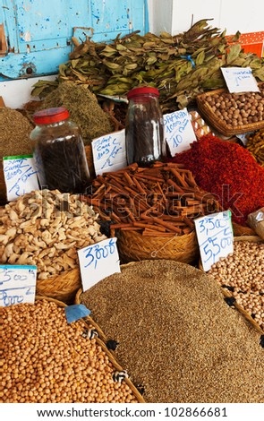 Beautiful vivid oriental market with various spices
