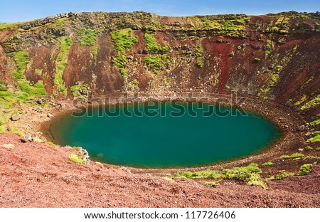 Kerid is a beautiful crater lake of a turquoise color located on the South-West of Iceland.
