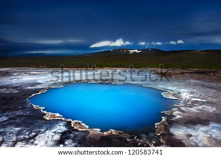 Incredibly blue pool Blahver at Hveravellir is actually a hot geothermal spring in the heart of Iceland.