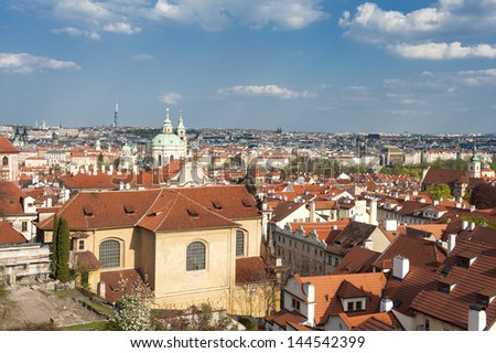 View at the old and beautiful part of Prague - Mala Strana (the Little Quarter) from the Prague castle. Czech republic