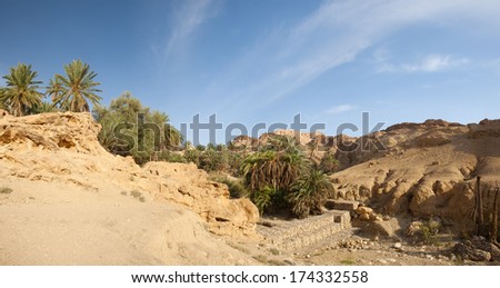 Famous Mountain oasis Chebika in Tunisia, Northern Africa, panorama