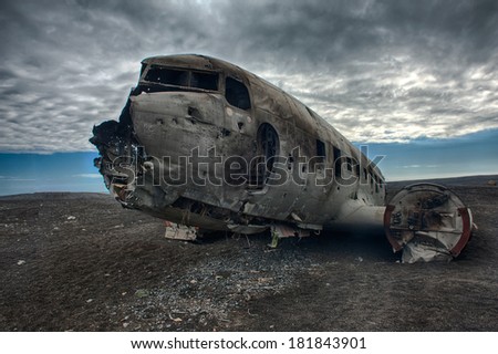 Wreck of a US military plane crashed in the middle of the nowhere. The plane ran out of fuel and crashed in a desert not far from Vik, South Iceland in 1973.