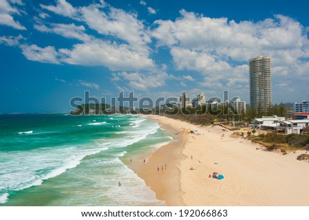 Gold Coast with a beach full of tourists seen from above. Queensland, Australia