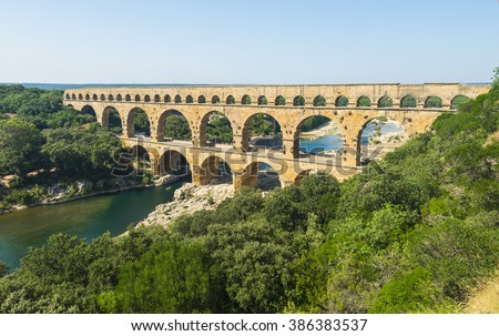 Pont du Gard is an old Roman aqueduct, southern France near Avignon