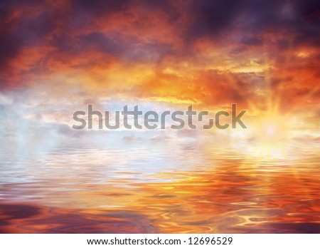 Sunset over the ocean after the storm - dramatic scenery