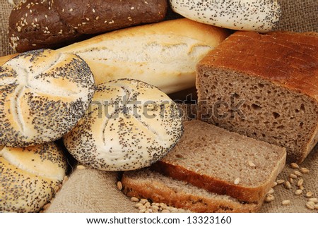 Various fresh baked goods with wheat grain