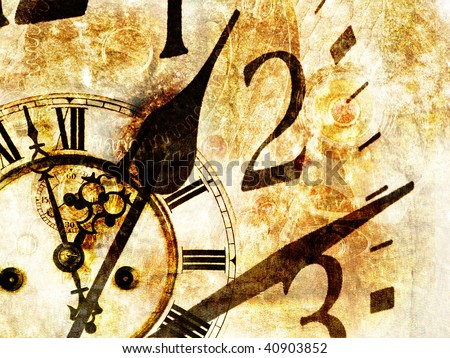 Grungy design with mysterious time and clock composition in warm tone