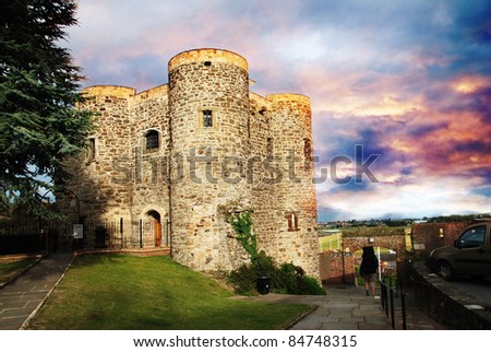 Ypres Tower belongs to the oldest buildings in the town of Rye, East Sussex - Great Britain. This photo pictures the structure at sunset.