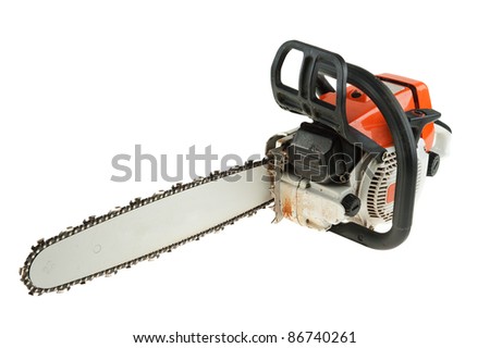 Chain saw is isolated on the white background
