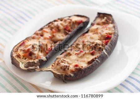 Stuffed Eggplant with Fried Vegetables