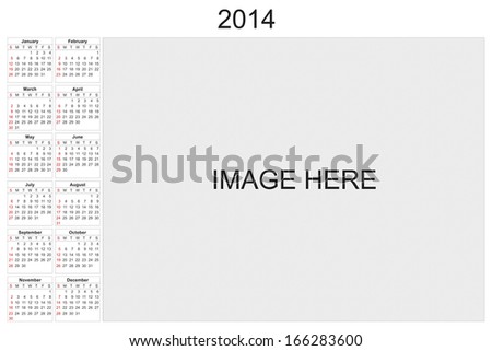 2014 calendar designed by computer using design software, with white background