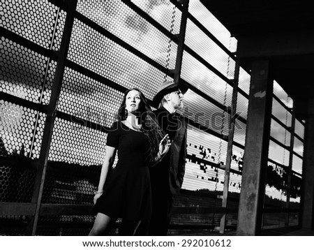 Relationship, man and woman, urban theme, black and white image