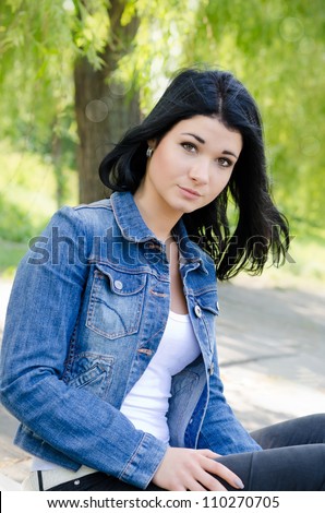 portrait of attractive woman relax on nature