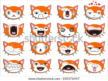 Set of 16 smiley kitten faces. all grouped